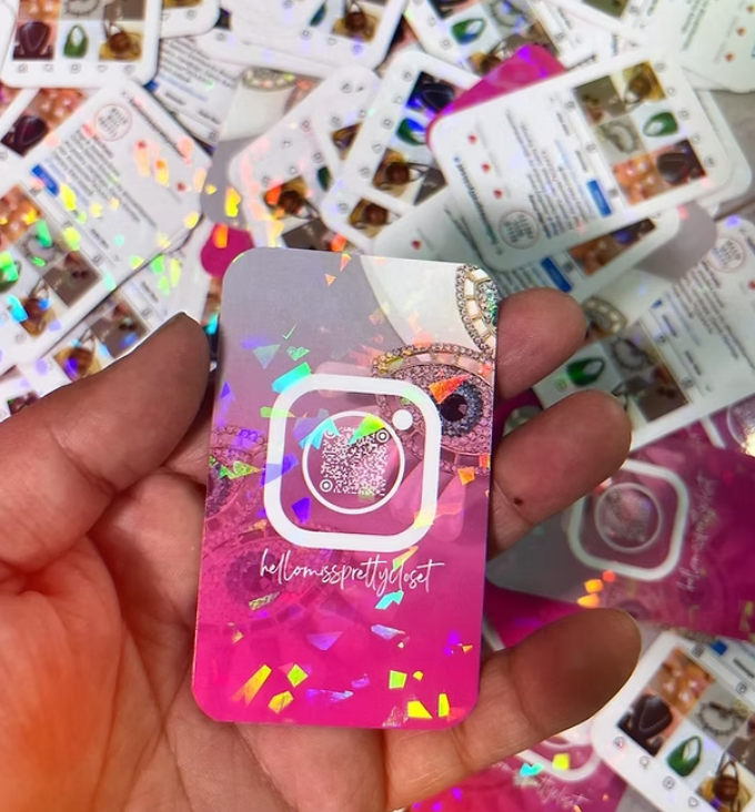 holographic sparkle insta business cards